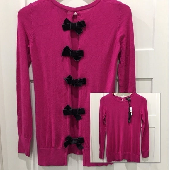 Peony and Me by Perry Ellis Fuchsia open back Lon sleeve sweater bows - Picture 1 of 7